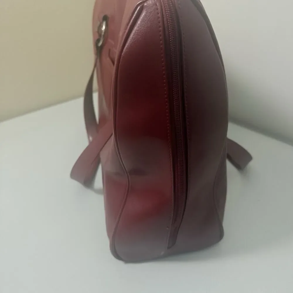 Franklin Covey Leather Bag Red Pockets Expandable Briefcase Laptop Office Travel